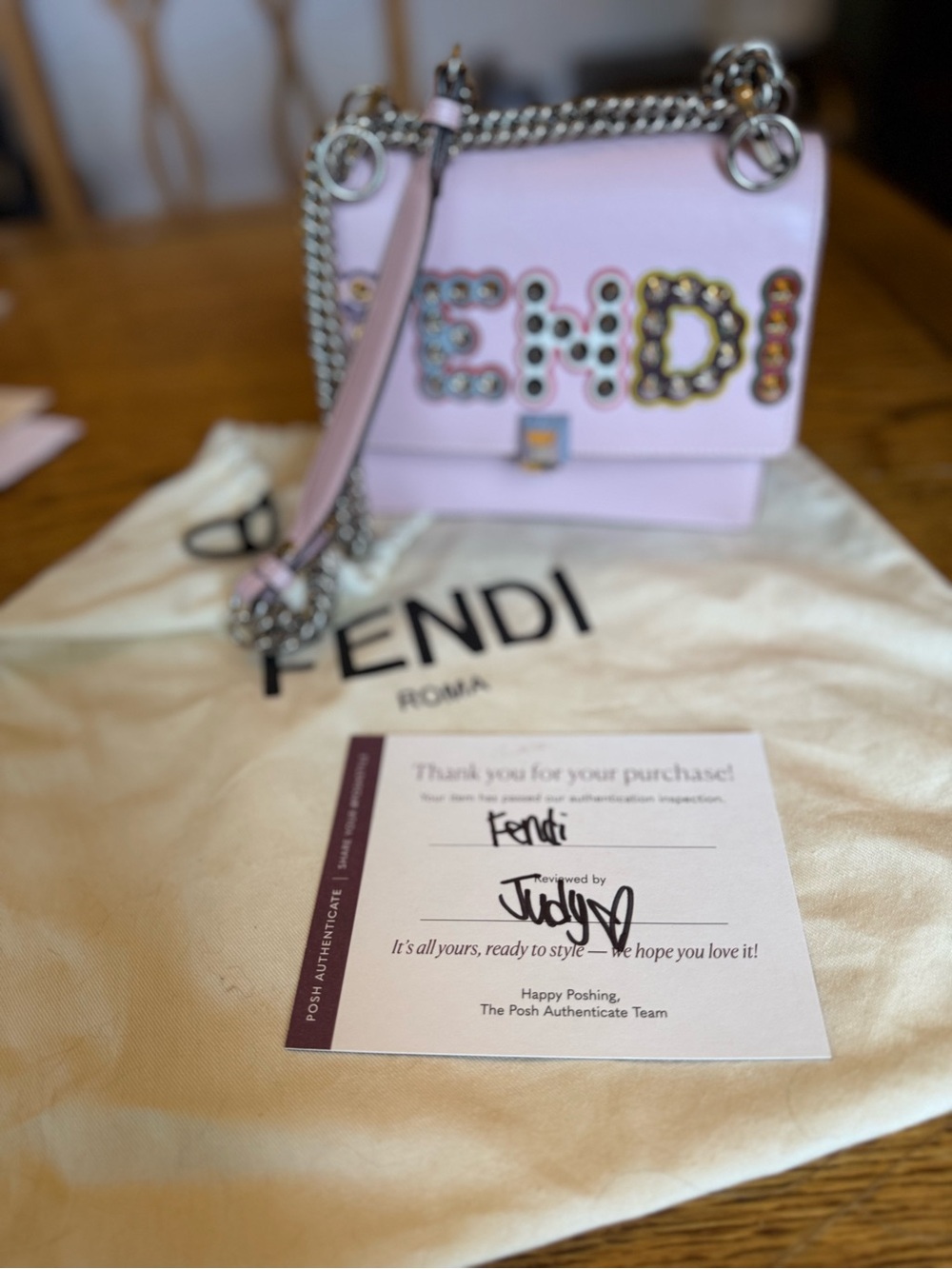 Fendi Pastel Pink Leather Crossbody with Embellished Logo - Picture 10 of 12